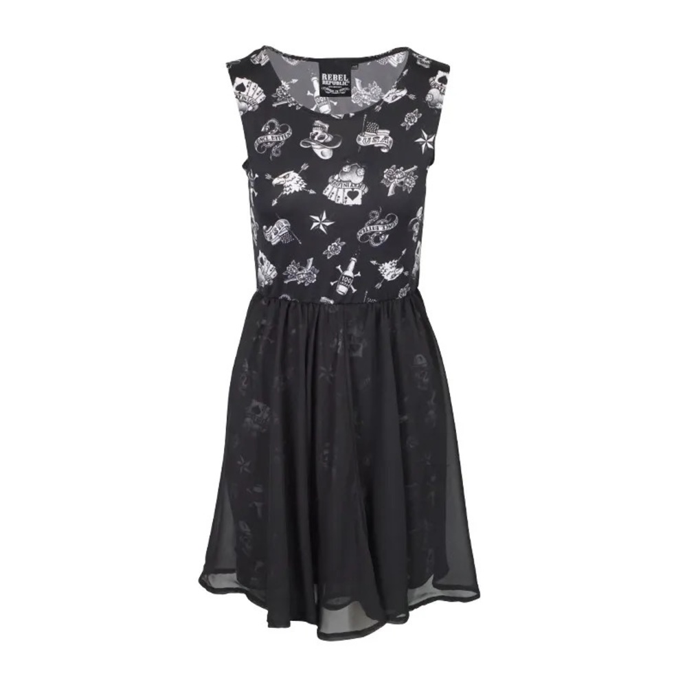 NWOT - Rebel Republic Tattoo Goth Cocktail Dress. Small. LBD.